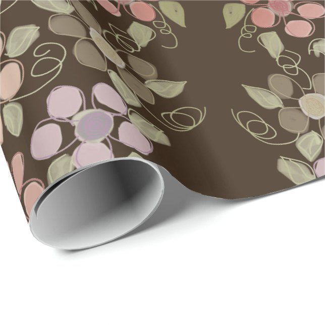 Flowered Chocolate Brown Happy Birthday Gift Wrap (Roll Corner)