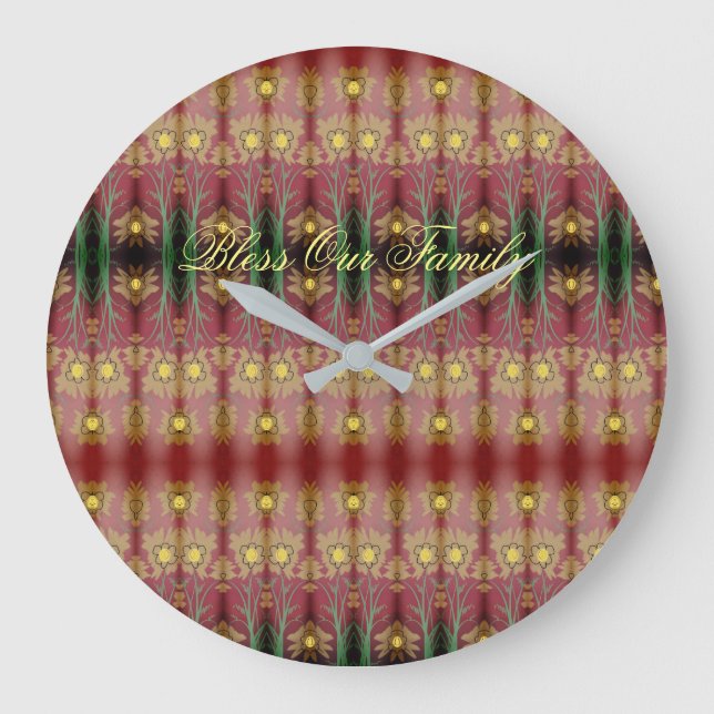 Flowered Clock With Bless Our Family Text (Front)