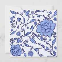 Flowered Delftware Themed Flat Card