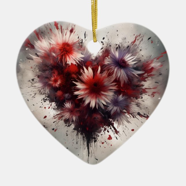 Flowered Heart Ceramic Tree Decoration (Front)