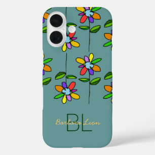 flowered on blue personalised iPhone 16 case