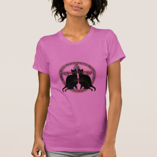 Flowered Pentagram Black Cats Wicca Magic T-Shirt