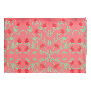 Flowered Pillow Cases in Pink and Mint Green