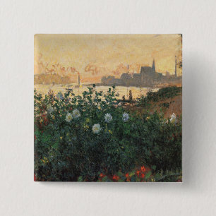 Flowered Riverbank, Argenteuil - Claude Monet - c1 15 Cm Square Badge