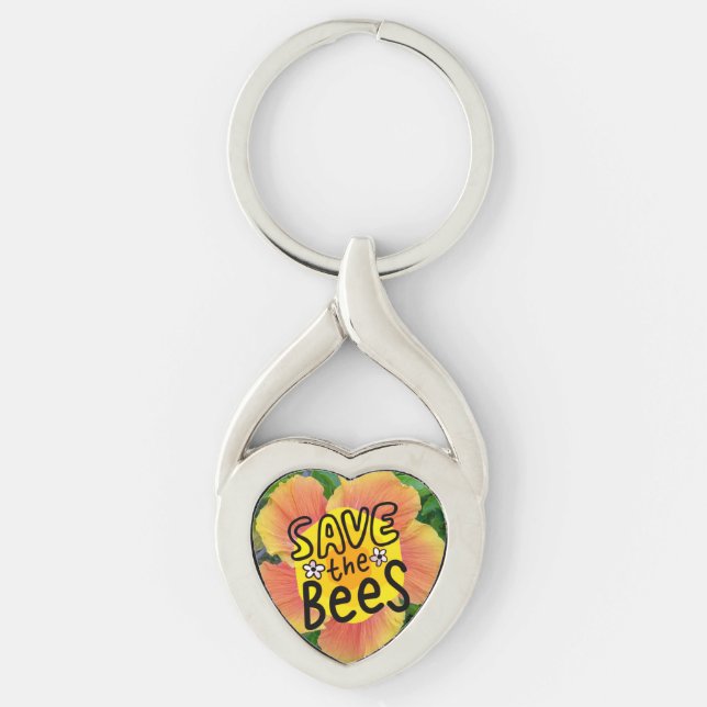 Flowered "Save The Bees"  Key Ring (Front)