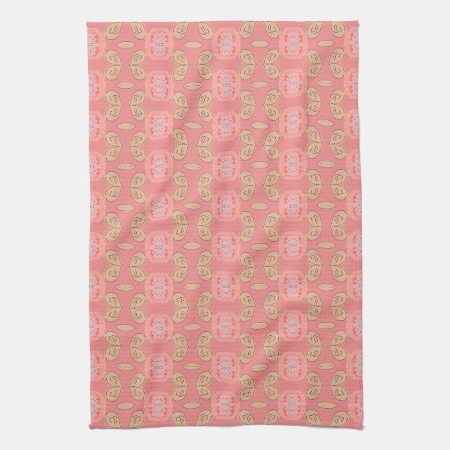 Flowered Tea Towel With Coral (Vertical)