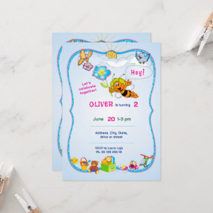 Flowered Theme invitaion. Kids party. Invitation