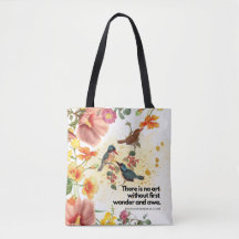 Flowered Tote with Birds and Quote