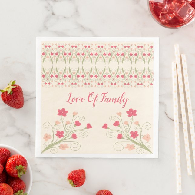 Flowered With Pink Peach and Green Napkin (Insitu)
