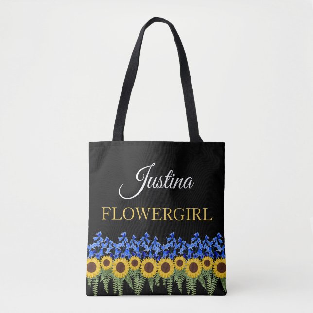 Flowergirl Rustic Bluebells & Sunflowers Wedding Tote Bag (Front)