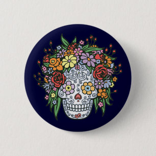 Flowerhair Sugar Skull 6 Cm Round Badge