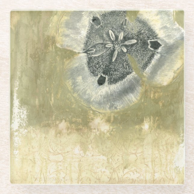 Flowerhead Abstract with Glazed Texture Glass Coaster (Front)