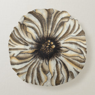 Flowerhead Fresco on Tan Background Round Cushion