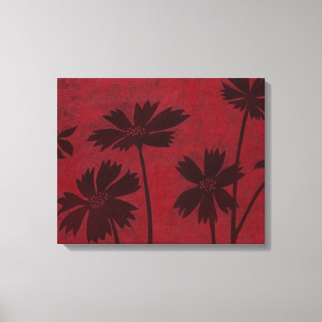 Flowerhead Silhouettes on Crimson Background Canvas Print (Front)