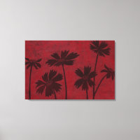Flowerhead Silhouettes on Crimson Background