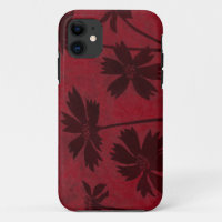 Flowerhead Silhouettes on Crimson Background