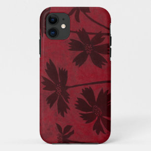 Flowerhead Silhouettes on Crimson Background Case-Mate iPhone Case