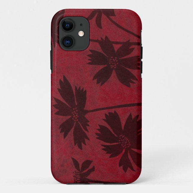 Flowerhead Silhouettes on Crimson Background Case-Mate iPhone Case (Back)