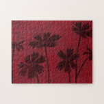Flowerhead Silhouettes on Crimson Background Jigsaw Puzzle<br><div class="desc">Flowerhead silhouettes are set against a crimson background in this contemporary botanical painting. The deep red of the backdrop serves as a great accent for the floral shadows depicted in this piece.</div>