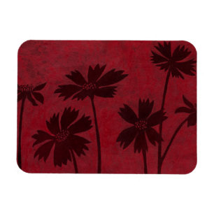 Flowerhead Silhouettes on Crimson Background Magnet