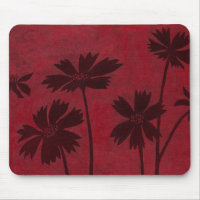 Flowerhead Silhouettes on Crimson Background