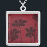 Flowerhead Silhouettes on Crimson Background Silver Plated Necklace<br><div class="desc">Flowerhead silhouettes are set against a crimson background in this contemporary botanical painting. The deep red of the backdrop serves as a great accent for the floral shadows depicted in this piece.</div>