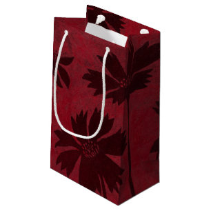 Flowerhead Silhouettes on Crimson Background Small Gift Bag