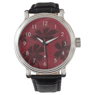 Flowerhead Silhouettes on Crimson Background Watch