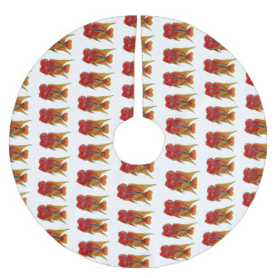 Flowerhorn cichlid fish cartoon illustration brushed polyester tree skirt