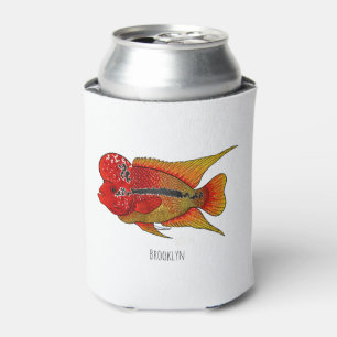 Flowerhorn cichlid fish cartoon illustration can cooler