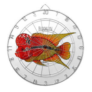 Flowerhorn cichlid fish cartoon illustration dartboard