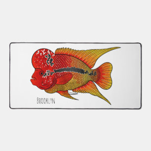 Flowerhorn cichlid fish cartoon illustration desk mat
