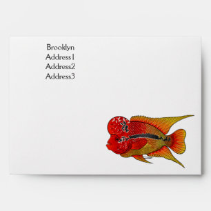 Flowerhorn cichlid fish cartoon illustration envelope