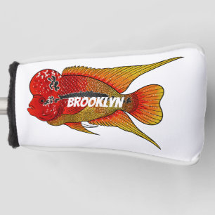 Flowerhorn cichlid fish cartoon illustration  golf head cover