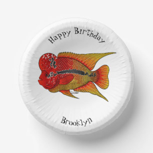 Flowerhorn cichlid fish cartoon illustration paper plate