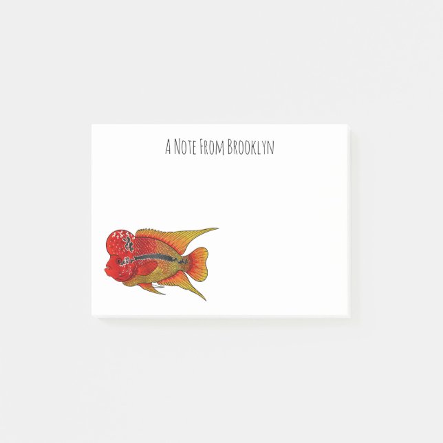Flowerhorn cichlid fish cartoon illustration post-it notes (Front)