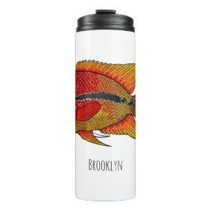 Flowerhorn cichlid fish cartoon illustration thermal tumbler