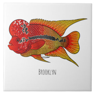 Flowerhorn cichlid fish cartoon illustration tile