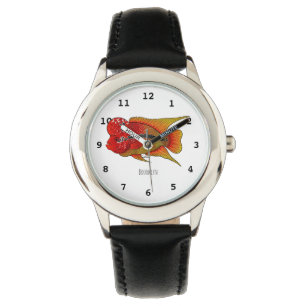 Flowerhorn cichlid fish cartoon illustration watch