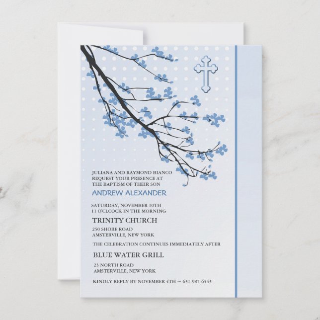 Flowering Blue Branches Invitation (Front)