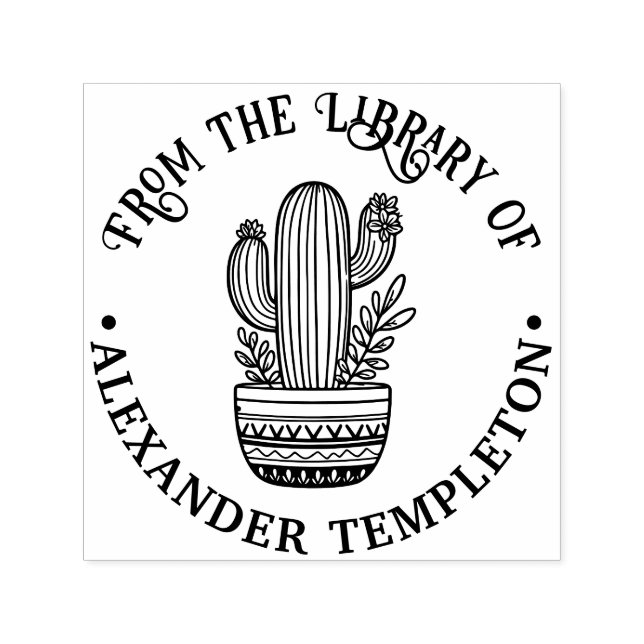 Flowering Cactus in Pot #1P Library Book Name Self-inking Stamp (Design)