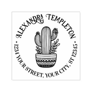 Flowering Cactus in Pot #1P Name Return Address Self-inking Stamp