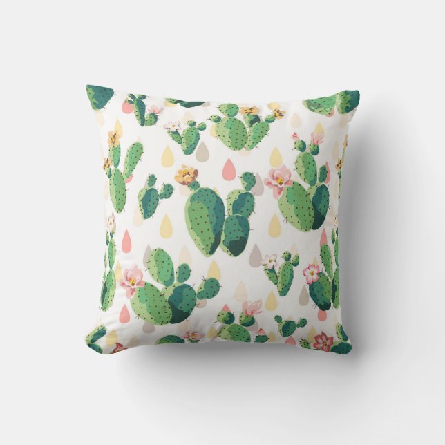Flowering Cactus On White Background Cushion (Front)