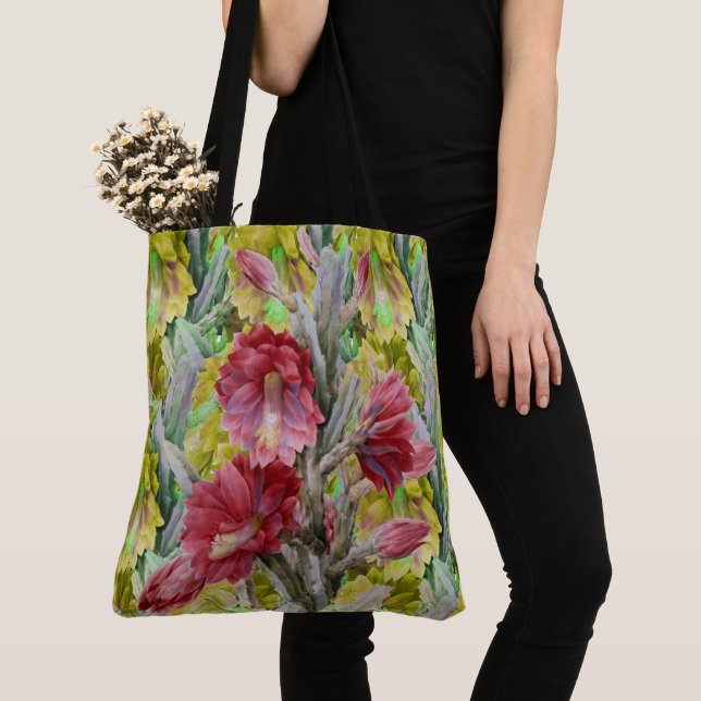 FLOWERING CACTUS ,RED PINK YELLOW FLOWERS  Floral Tote Bag (Close Up)