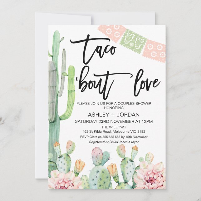 Flowering Cactus Taco bout Love Couples Shower Invitation (Front)