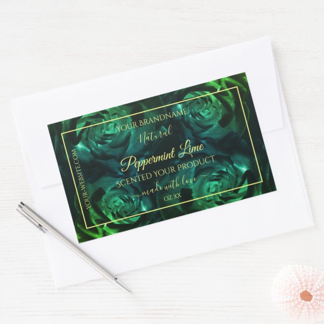 Flowering Dark Green and Teal Roses Product Labels (Envelope)
