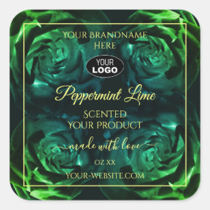 Flowering Dark Green Teal Roses Product Label Logo