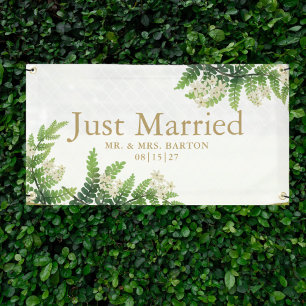 Flowering Ferns Just Married Car Banner