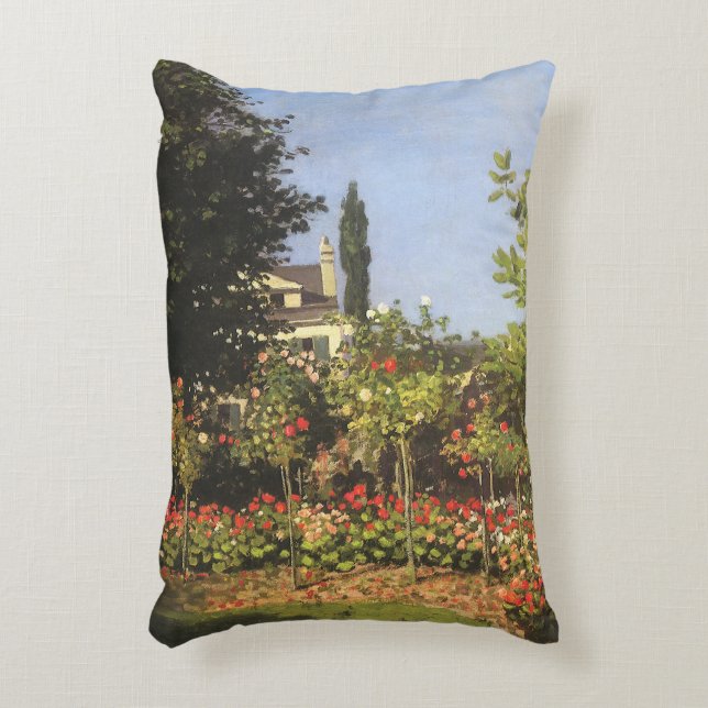 Flowering Garden at Sainte Adresse by Claude Monet Decorative Cushion (Front(Vertical))