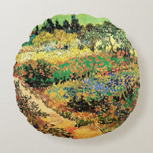 Flowering Garden with Path by Vincent van Gogh Round Cushion